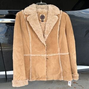 giacca Tan Faux Shearling Teddy Jacket with Plush Cream Trim